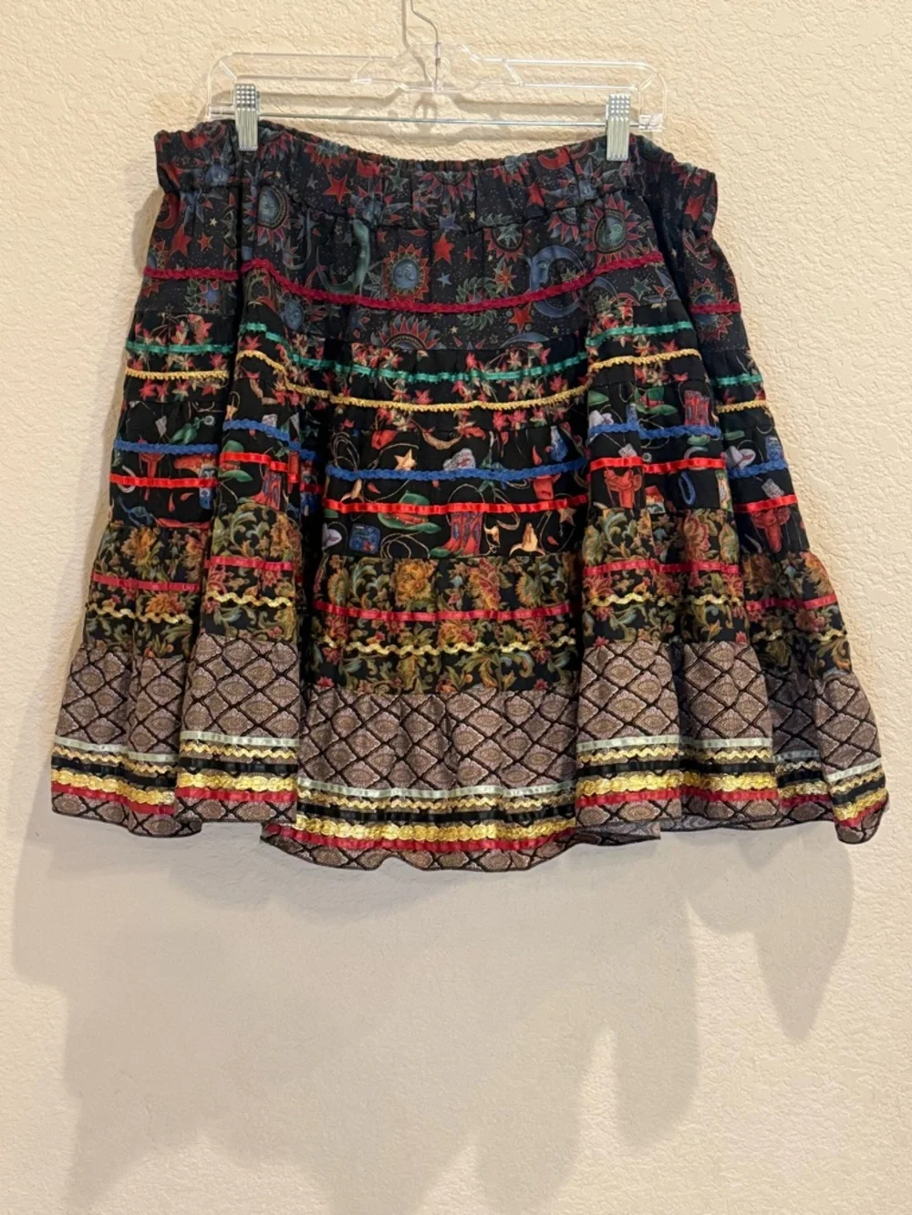 Celestial Western Maximalist Tiered Skirt Vintage London Bridge Mondiki L/XL
